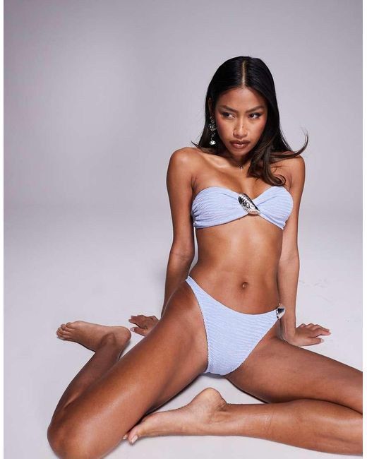 ASOS Blue Sia Bandeau Bikini Top With Shell Detail