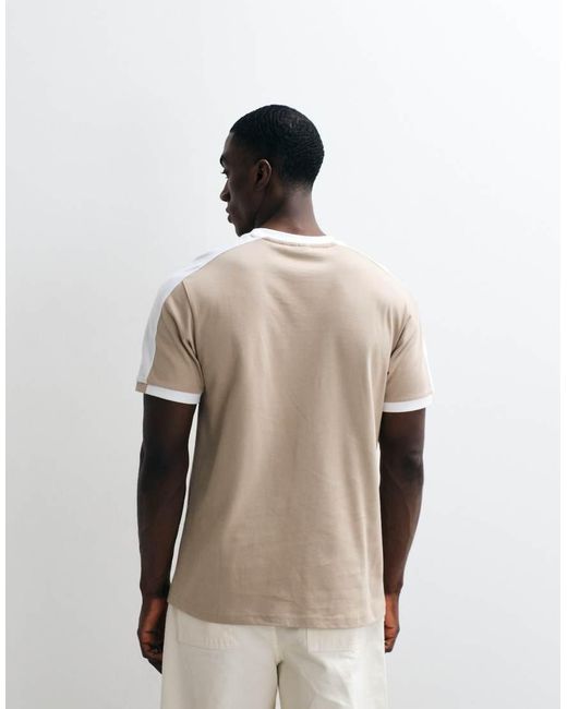 ASOS Natural Heavyweight Regular Fit T-Shirt With Contrast Panel for men