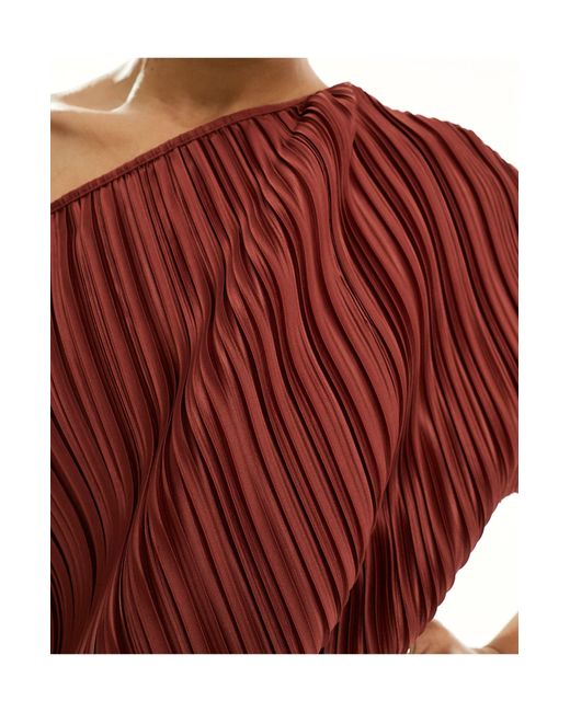 Asos design tall - robe plissée mi-longue à épaules tombantes - rouille ASOS en coloris Red