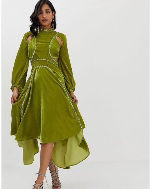 asos green velvet dress