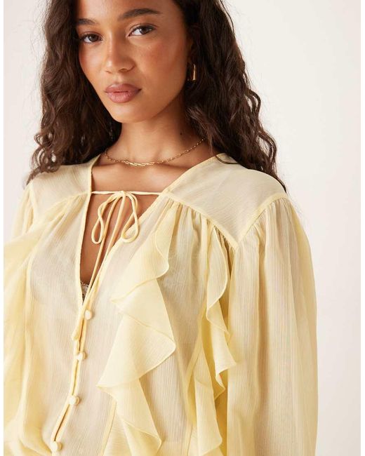 ASOS Natural Chiffon Ruffle Longline Blouse