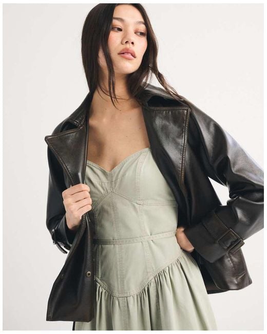 Abercrombie & Fitch Brown Short Belted Vegan Suede Trench Coat