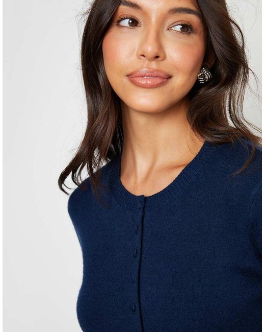 Threadbare Blue Crew Neck Compact Knitted Cardigan