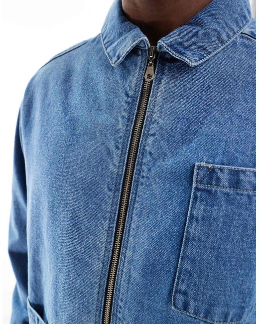 Another Influence Blue Zip-up Denim Shacket for men