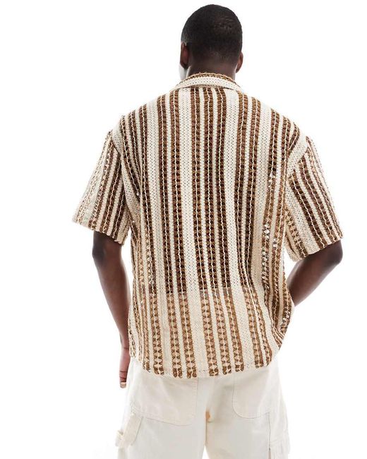 Camisa Beis A Rayas Marrones De Croché De -Blanco Only & Sons de hombre de color Metallic