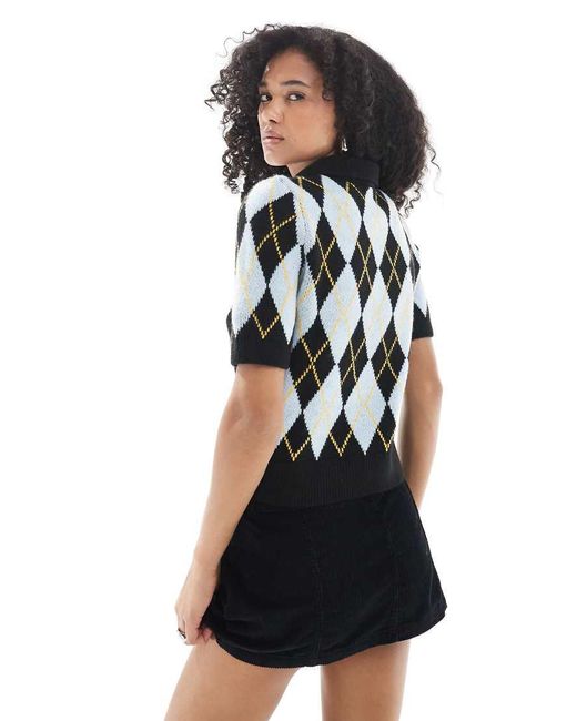 Cardigan A Maniche Corte Con Stampa A Rombi E Colletto Stile Polo di Vero Moda in Black