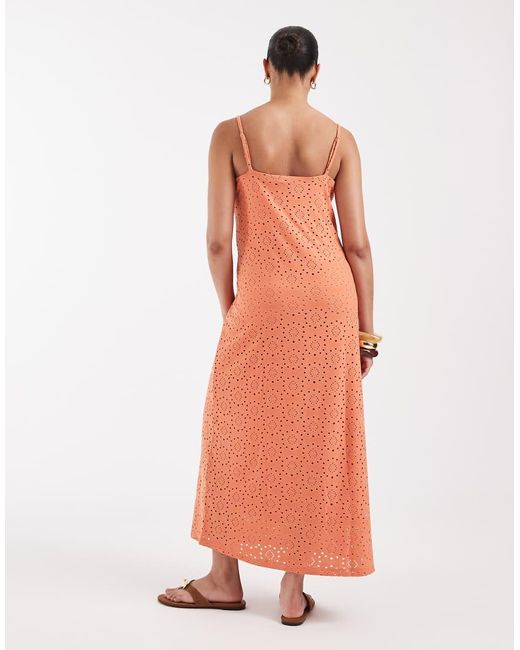 Vero Moda Orange Jersey Floral Broderie Cami Midi Dress