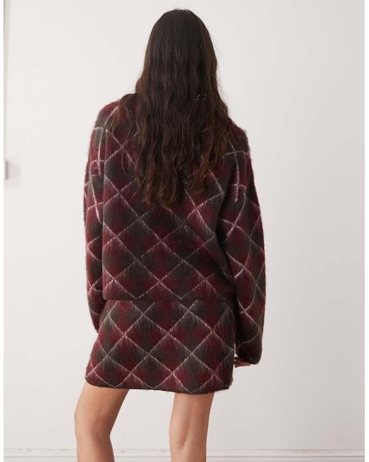 The Ragged Priest Red Argyle Button Up Mini Skirt