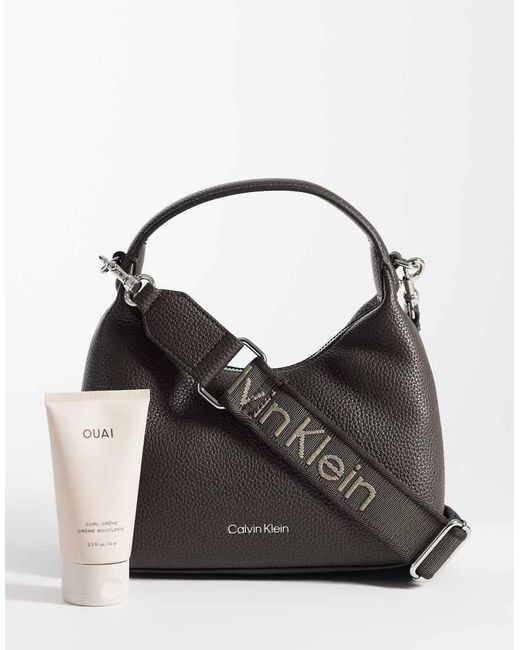 Calvin Klein Black Shoulder Bag With Canvas Cross-Body Strap