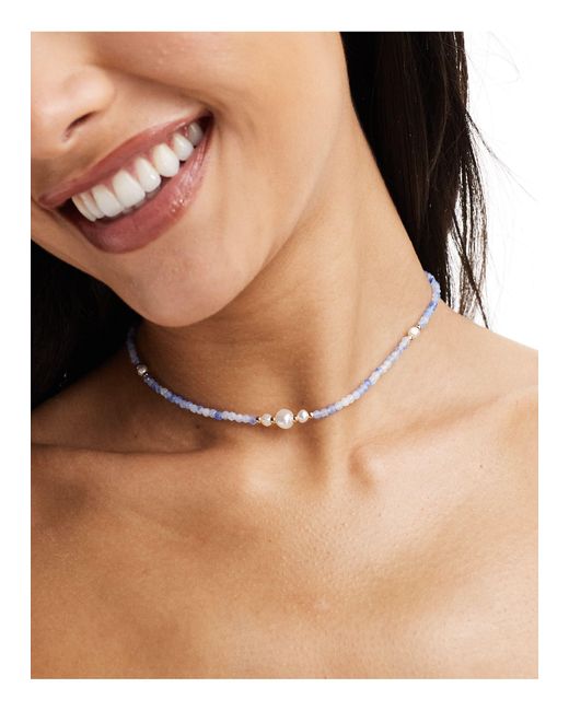 ASOS Natural Necklace With Faux Pearl And Faceted Bead Design