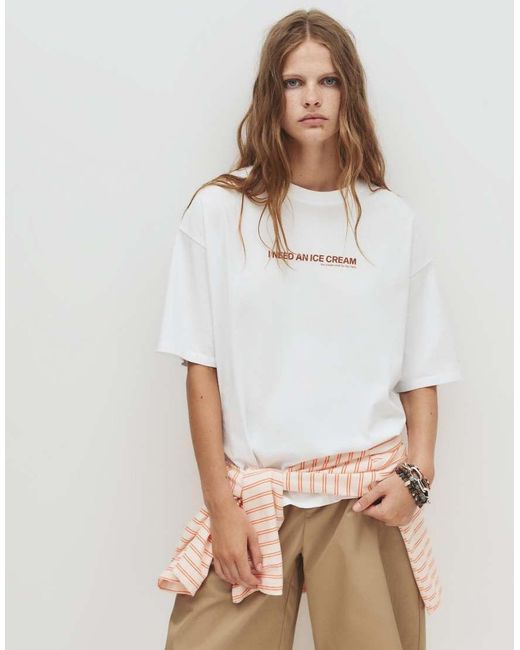 Pull&Bear T-Shirt Met Grafische Ice Cream-Print in het White