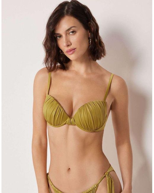 Calzedonia Green Shiny Satin Push-Up Bikini Top
