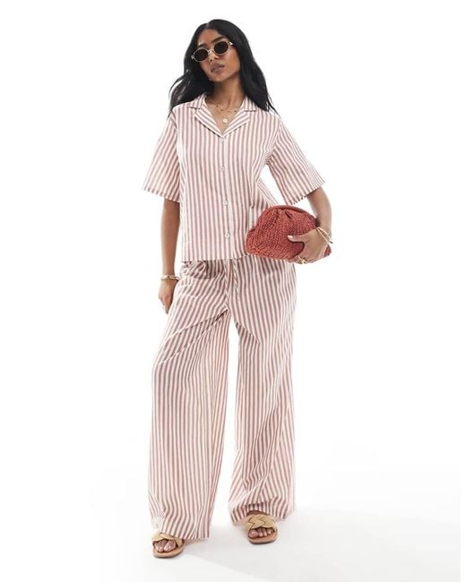 Wednesday's Girl Pink Linen Wide Leg Striped Trouser Co-ord