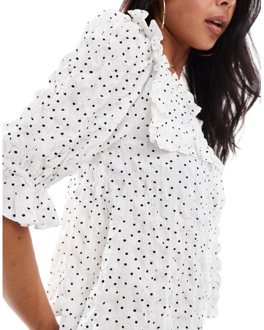 Miss Selfridge White Button Through Frill Detail Blouse