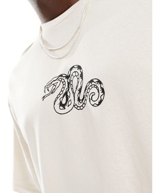 Jack & Jones White Oversized Snake Chest Print T-shirt for men