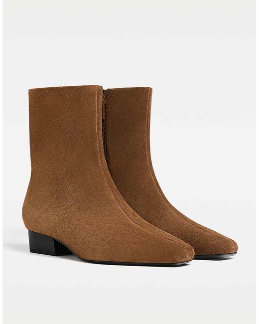Bottines plates en cuir - marron Stradivarius en coloris Brown