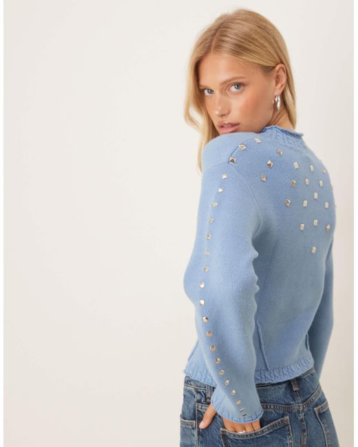 Never Fully Dressed Blue Studded Knit Cardigan