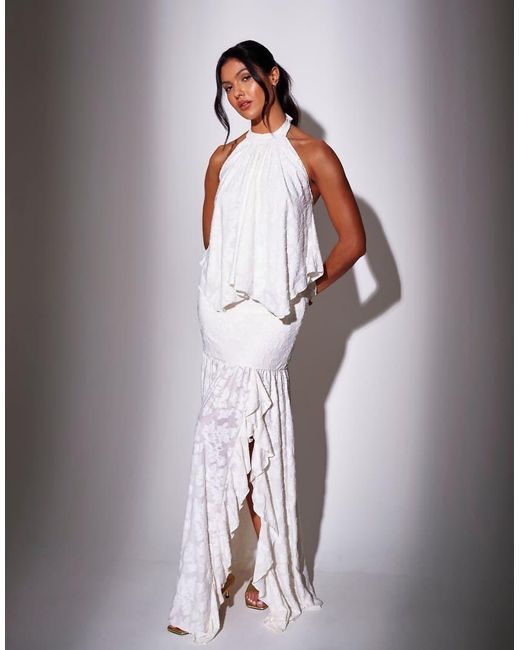 South Beach Gray High Waisted Ruffle Front Split Maxi Skirt