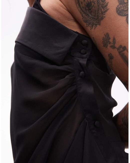 AllSaints Black Anaya One Sleeve Off Shoulder Asymmetric Ruffle Top