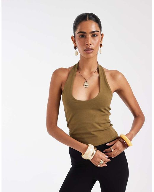 ASOS Green Double Layer Minimal Halter Neck Top