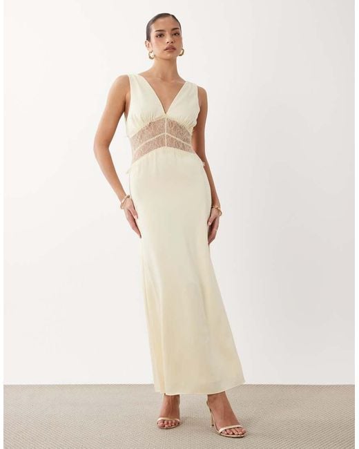 Gina Tricot Natural Satin Lace Maxi Dress
