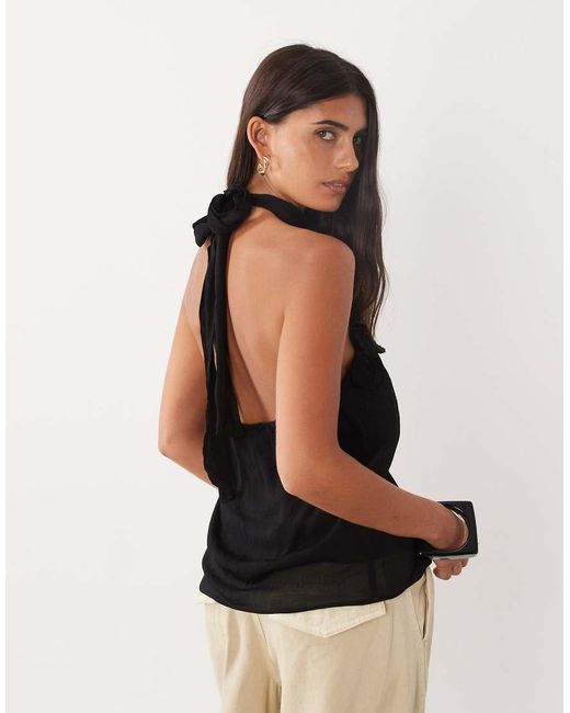 Mango Black Rosette Halterneck Top