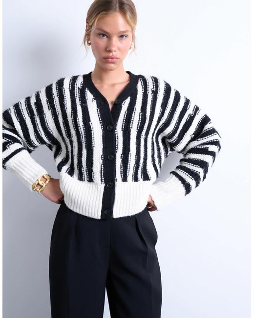 TOPSHOP Blue Knitted Vetical Stripe Cardigan