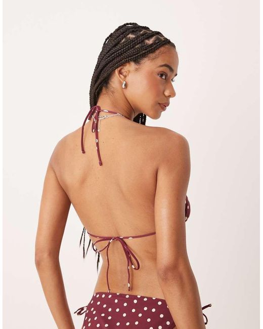 Top Bikini A Triangolo Bordeaux A Pois Bianchi Con Imbottitura Rimovibile di & Other Stories in Red