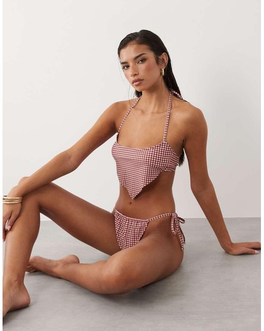 The Frolic Red Exclusive Halterneck Scarf Hem Bikini Top