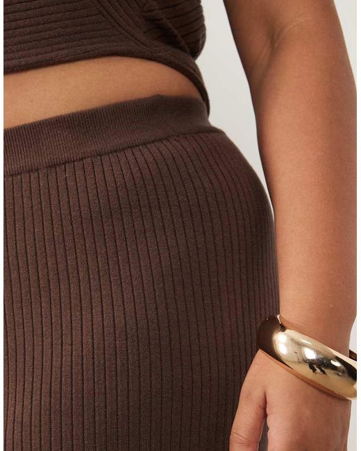 ASOS Brown Asos Design Curve Rib Knit Straight Leg Trouser Co-Ord
