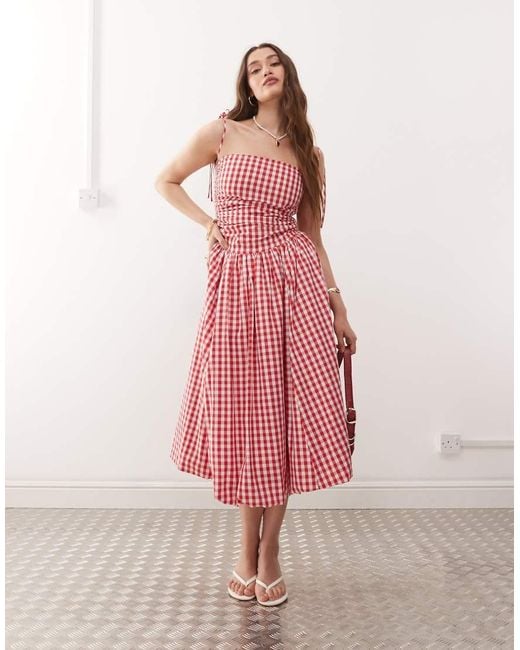 Amy Lynn Pink Alexa Tie Shoulder Puffball Midi Dress