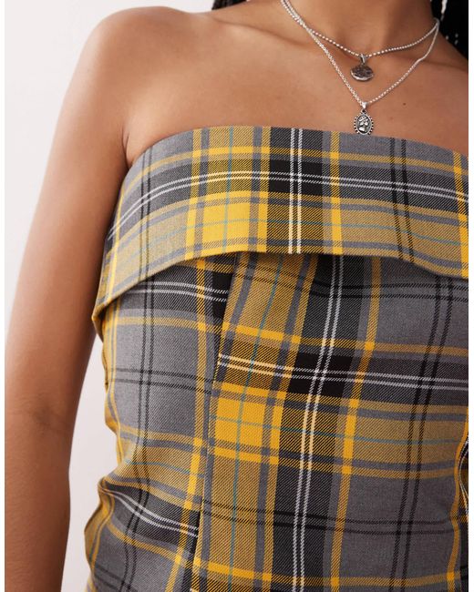Collusion Gray Tailored Plaid Bandeau Top