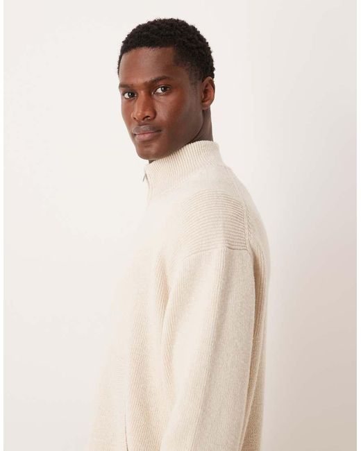 Abercrombie & Fitch Natural Heavyweight High Neck Zip Through Cardigan for men