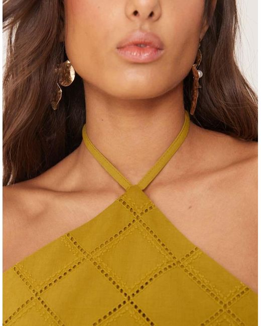 ASOS Yellow Halter Neck Crop Top Co-ord With Geo Cutwork