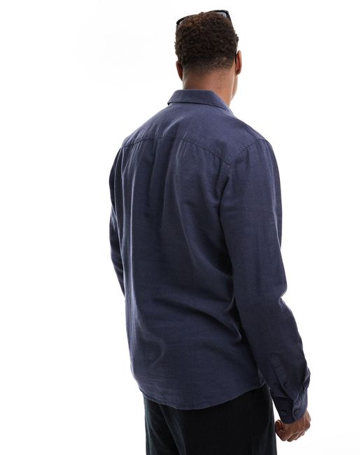 Only & Sons Blue Linen Mix Long Sleeve Shirt for men