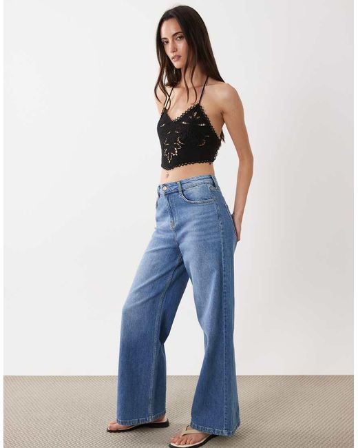 Miss Selfridge Blue Cut Work Bra Top
