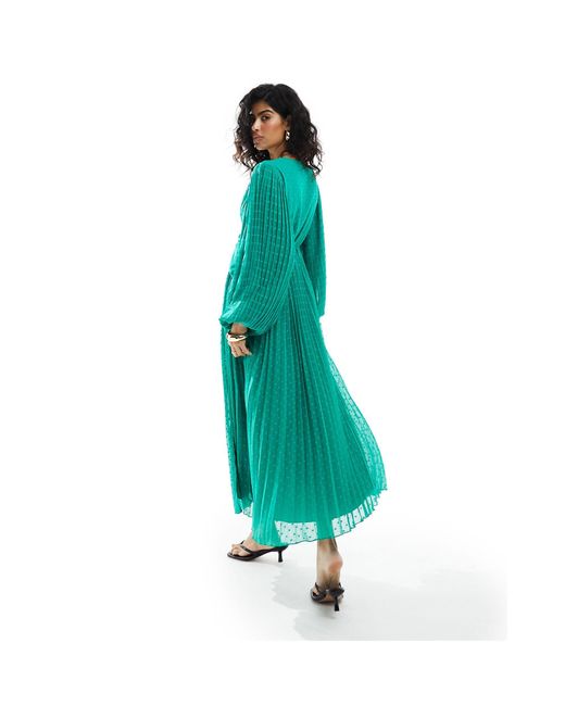Vestido largo verde luminoso cruzado y plisado con detalle ASOS de color Green