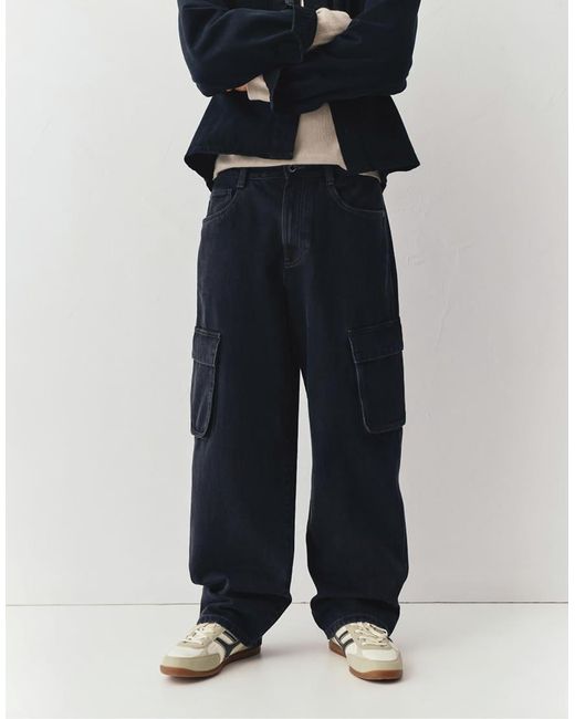 Pull&Bear Blue baggy Cargo Jeans for men