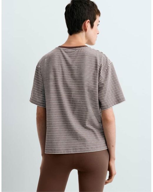 Oysho White Regular Fit Striped Cotton Blend Short-Sleeved T-Shirt