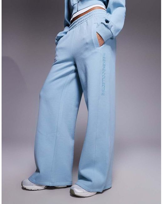 ASOS Blue Weekend Collective Heavyweight Co-ord Wide Leg jogger With Rib Panels
