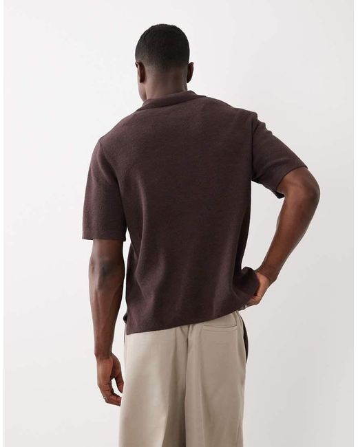 ARKET Brown Soft Linen Mix Short Sleeve Polo Shirt for men