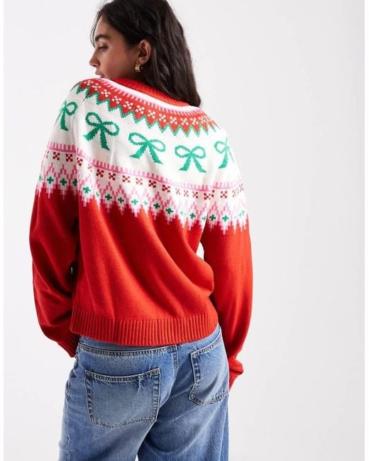ASOS Red Bow Detail Yoke Cardigan