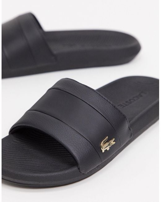 Lacoste Leather Croco Sliders in Black 