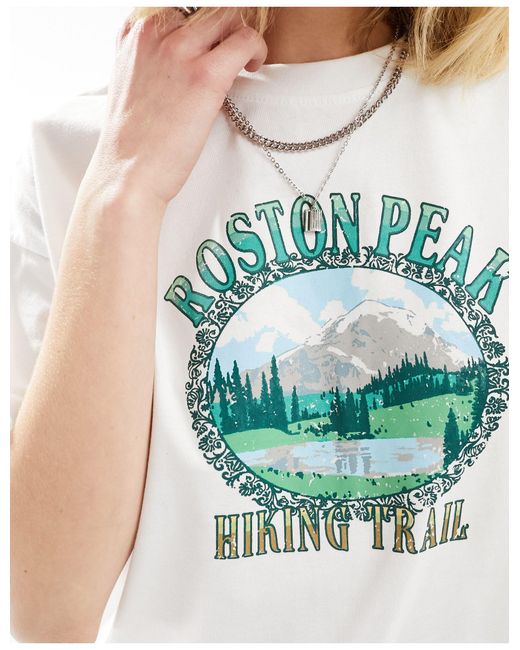 Daisy Street White Relaxed T-shirt With Roston Peak Print