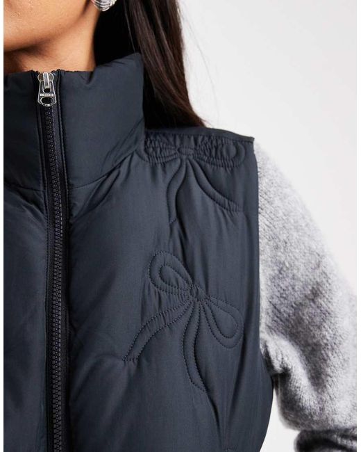 Hollister Gray Nylon Puffer Gilet With Bow Pattern
