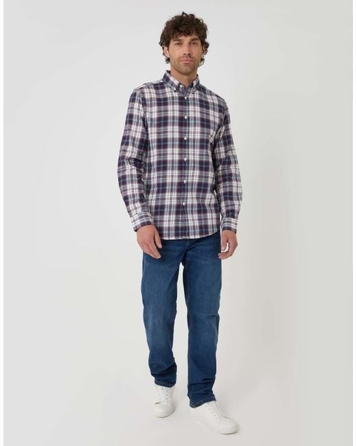 Threadbare Blue Brushed Cotton Flannel Shirt for men