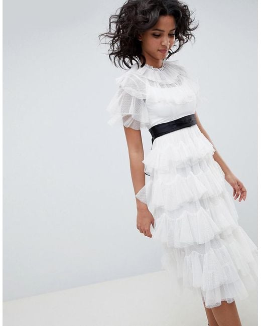 Needle & Thread White Tiered Tulle Midi Dress