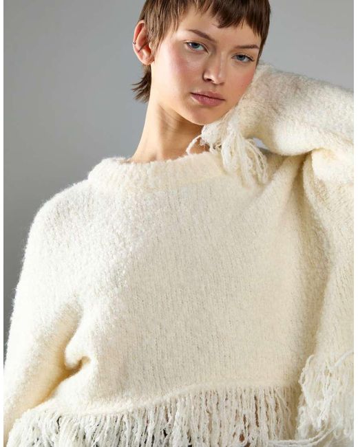 Glamorous White Fringe Hem Jumper
