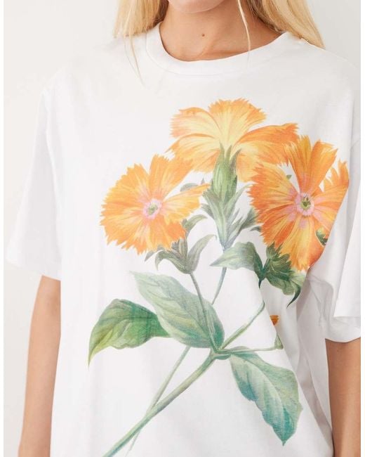 ASOS Blue Slub Jersey Oversized T-Shirt With Flower Print