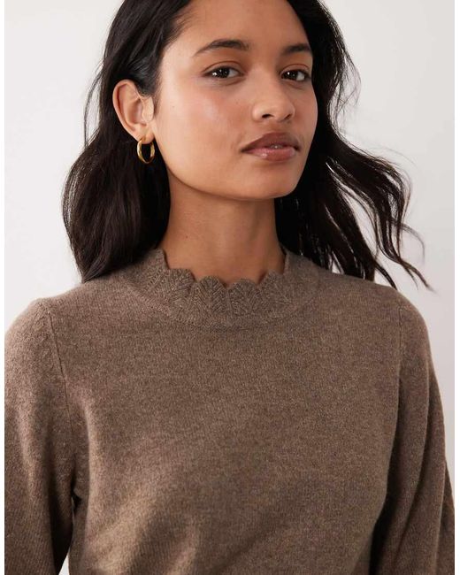 Vila Brown Scallop Trim Knitted Jumper